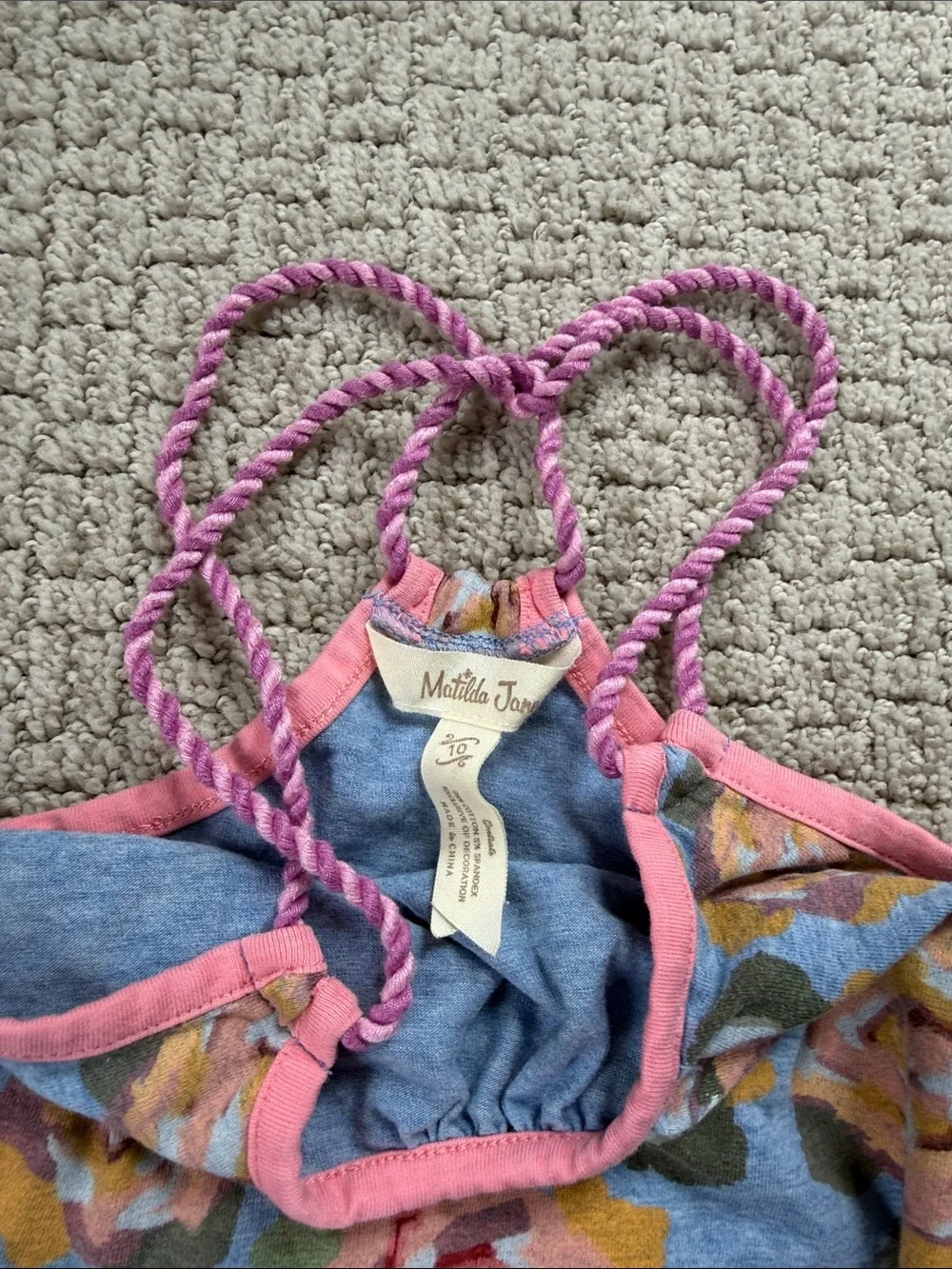 Matilda Jane Blue Floral Rose Print shirt with Pink Trim